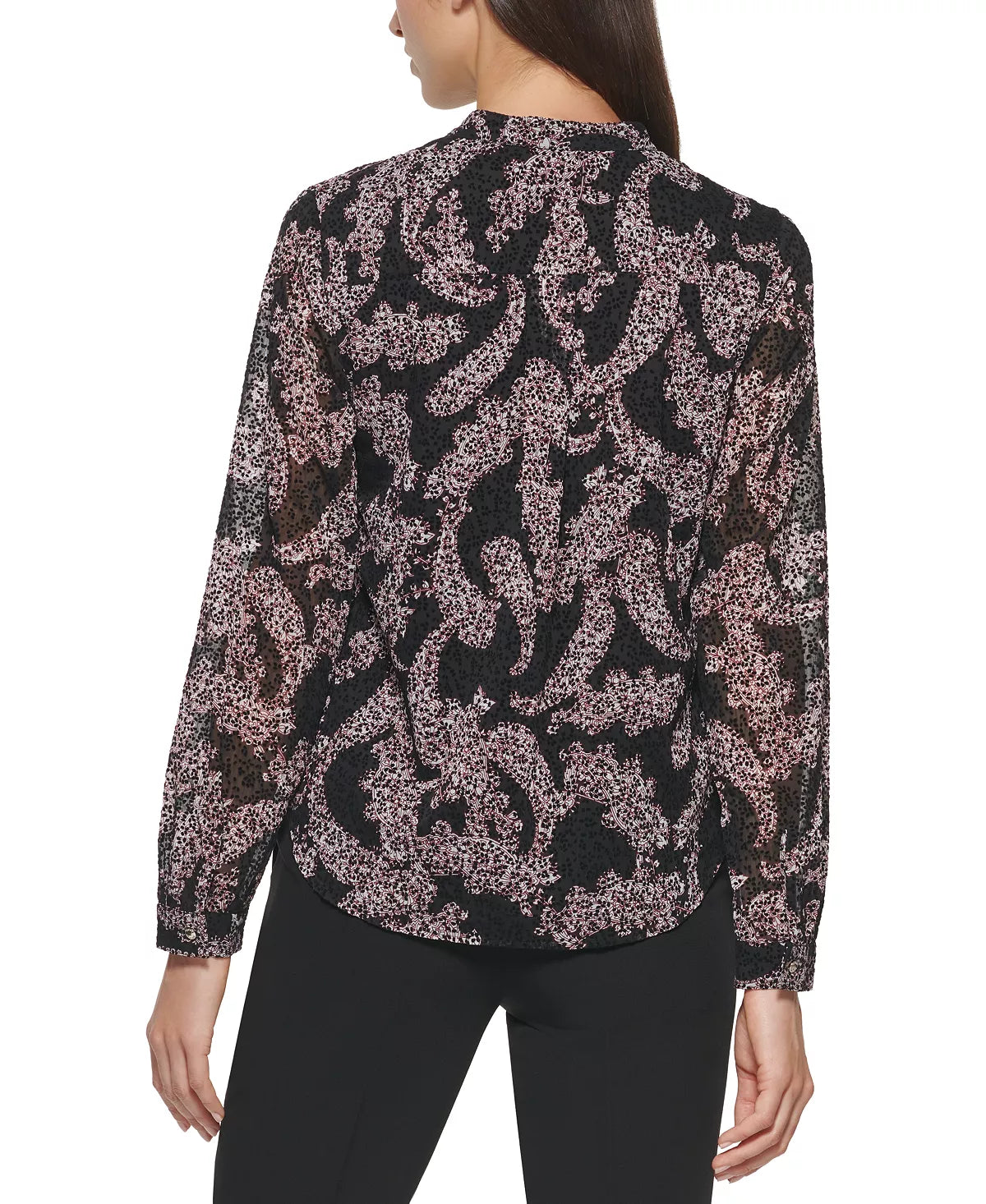 Chemisier à volants et col noué à imprimé cachemire Black Egret