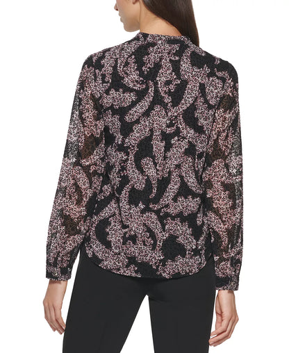 Chemisier à volants et col noué à imprimé cachemire Black Egret