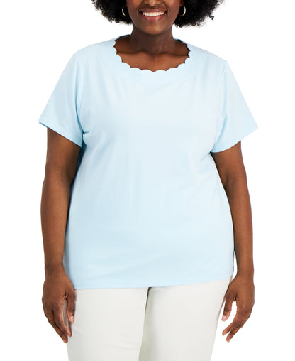 Anne Klein Plus Size Scalloped  Round Neck T-Shirt