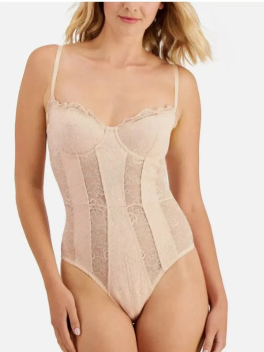 INC International Concepts Solid Lace Cup Bodysuit Ballet Pink