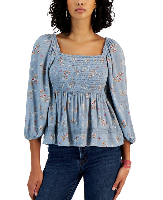 Hippie Rose Juniors Square-Neck Peplum Blouse Top. Floral