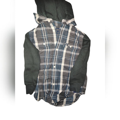 Ralph Lauren Toddler Boys Button Down Hoody Top Shacket Blue Green Plaid 3T