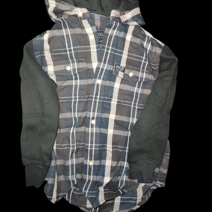 Ralph Lauren Toddler Boys Button Down Hoody Top Shacket Blue Green Plaid 3T