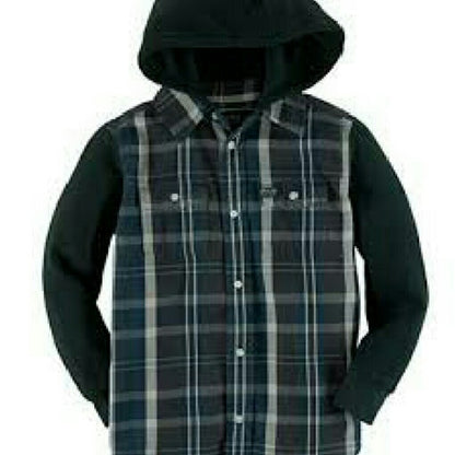Ralph Lauren Toddler Boys Button Down Hoody Top Shacket Blue Green Plaid 3T