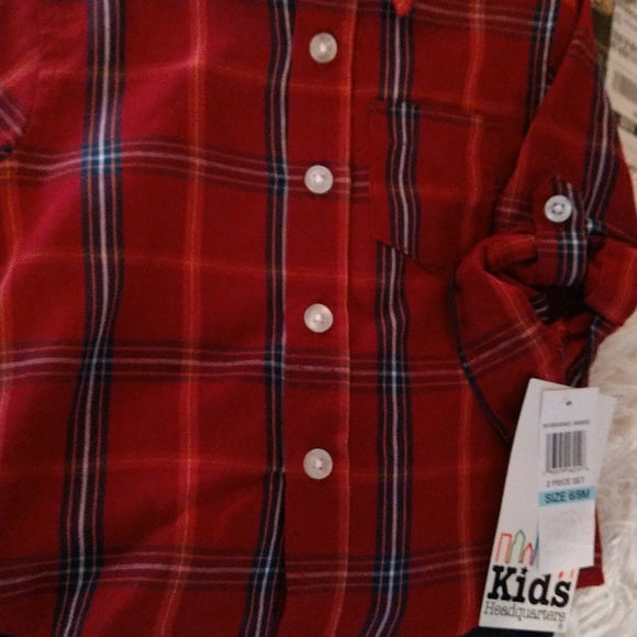 Kids Headquarters Baby Boys 2-Pc. Plaid Shirt Pant Set . Red Assorted 6-9 months