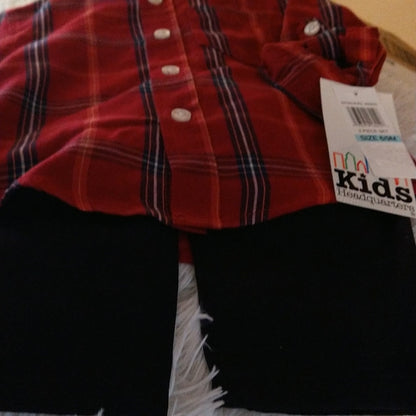 Kids Headquarters Baby Boys 2-Pc. Plaid Shirt Pant Set . Red Assorted 6-9 months
