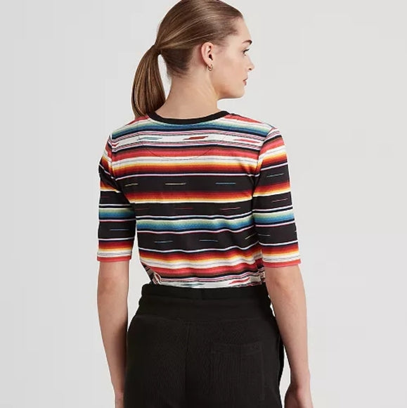Lauren Ralph Lauren Striped Stretch Cotton Henley T-Shirt - Black Multi XS