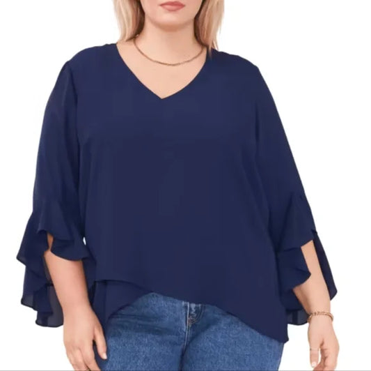 Vince Camuto Plus Size Flutter-Sleeve V-Neck Blouse