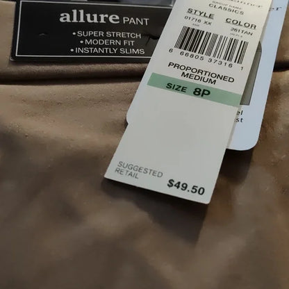 Alfred Dunner Petite Allure Pull-On Straight-Leg Pant Tan 8P Tummy Control
