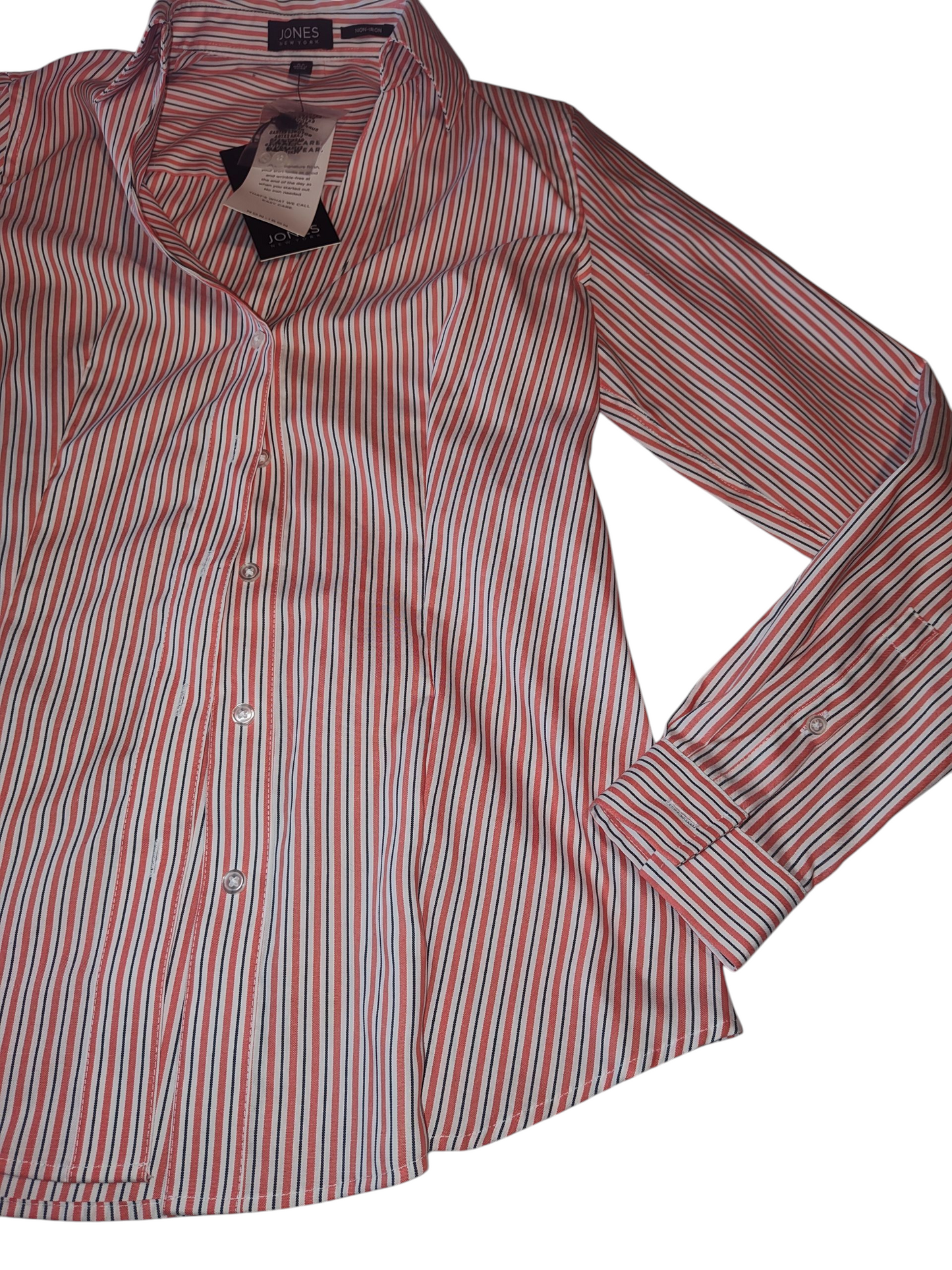 Jones New York Women's Easy Care Button Up long sleeve Shirt Coral Blush