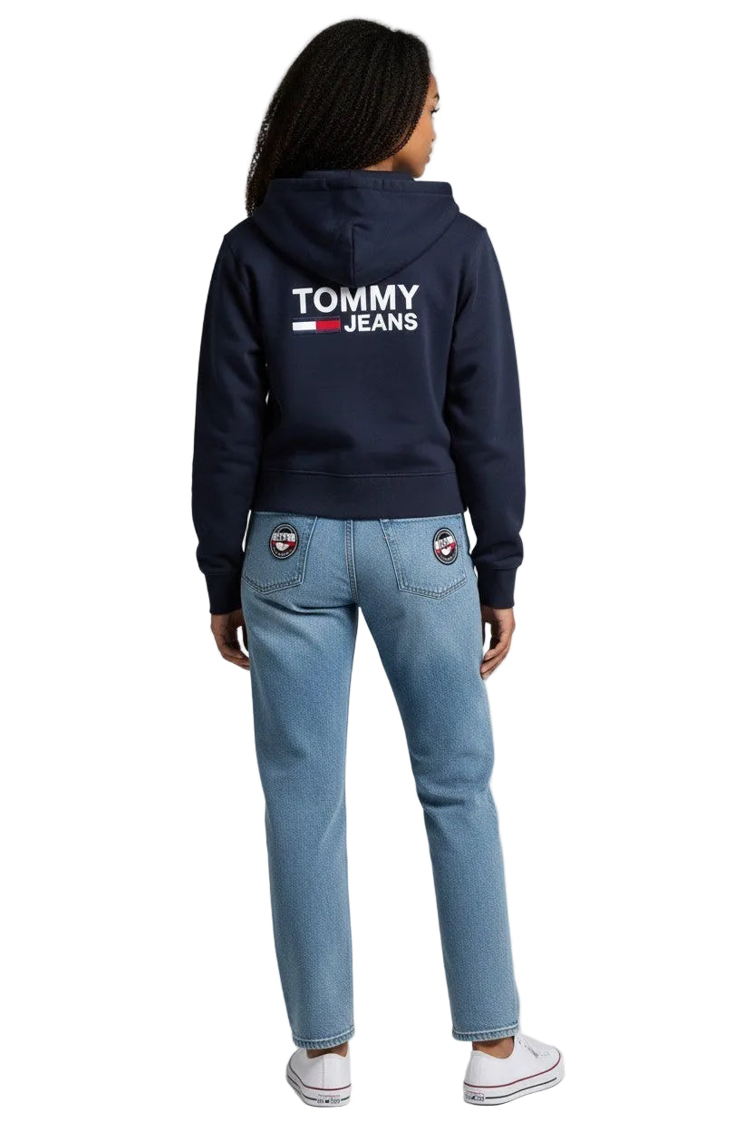 NWT Tommy Jeans Logo Zip Hoodie Women's Size M Navy Blue Cropped - Retail $69