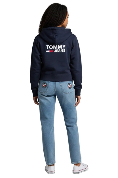 NWT Tommy Jeans Logo Zip Hoodie Women's Size M Navy Blue Cropped - Retail $69