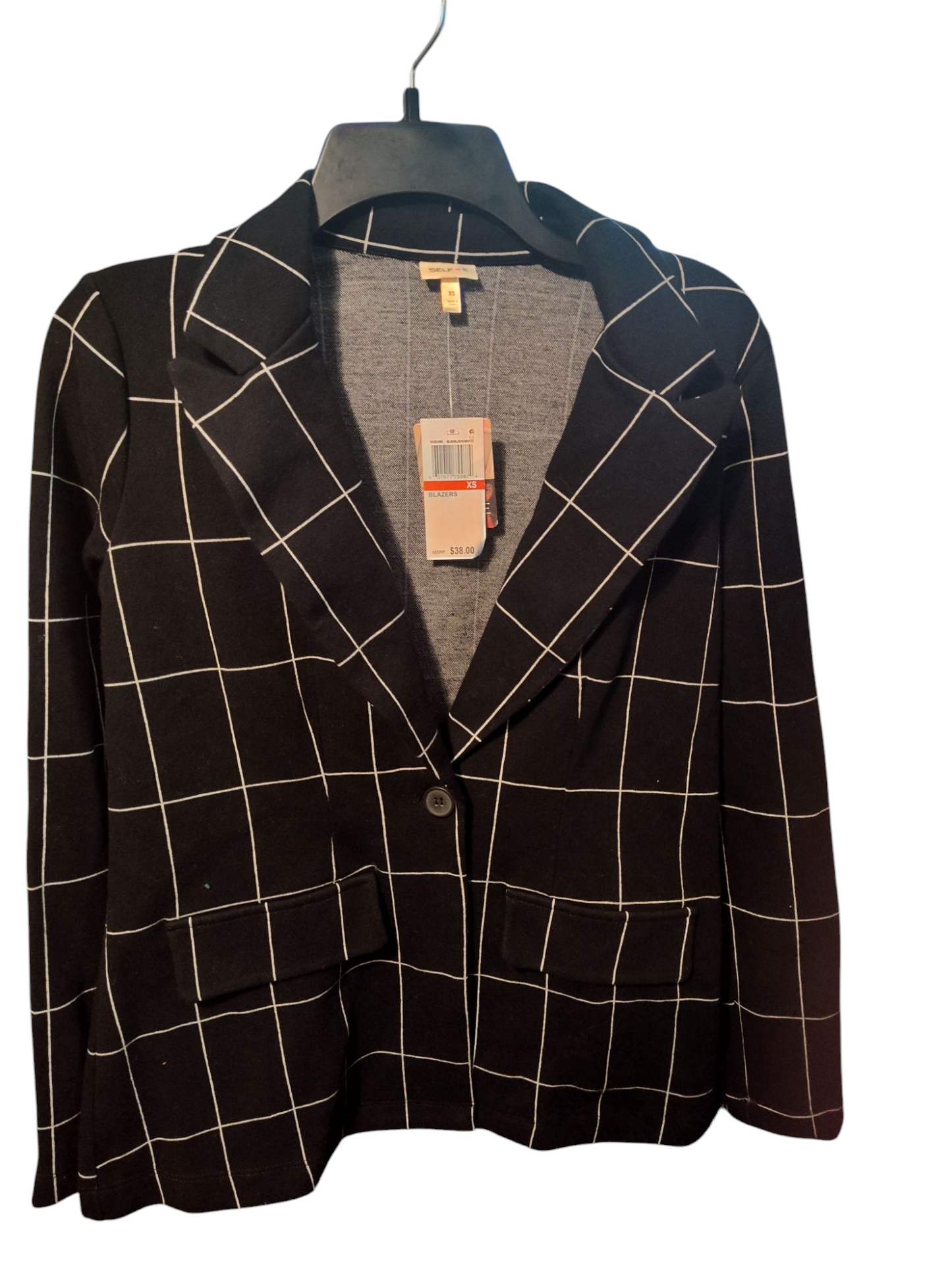 Self Esteem Juniors Plaid Notched-Lapel Blazer  Black/ White XS