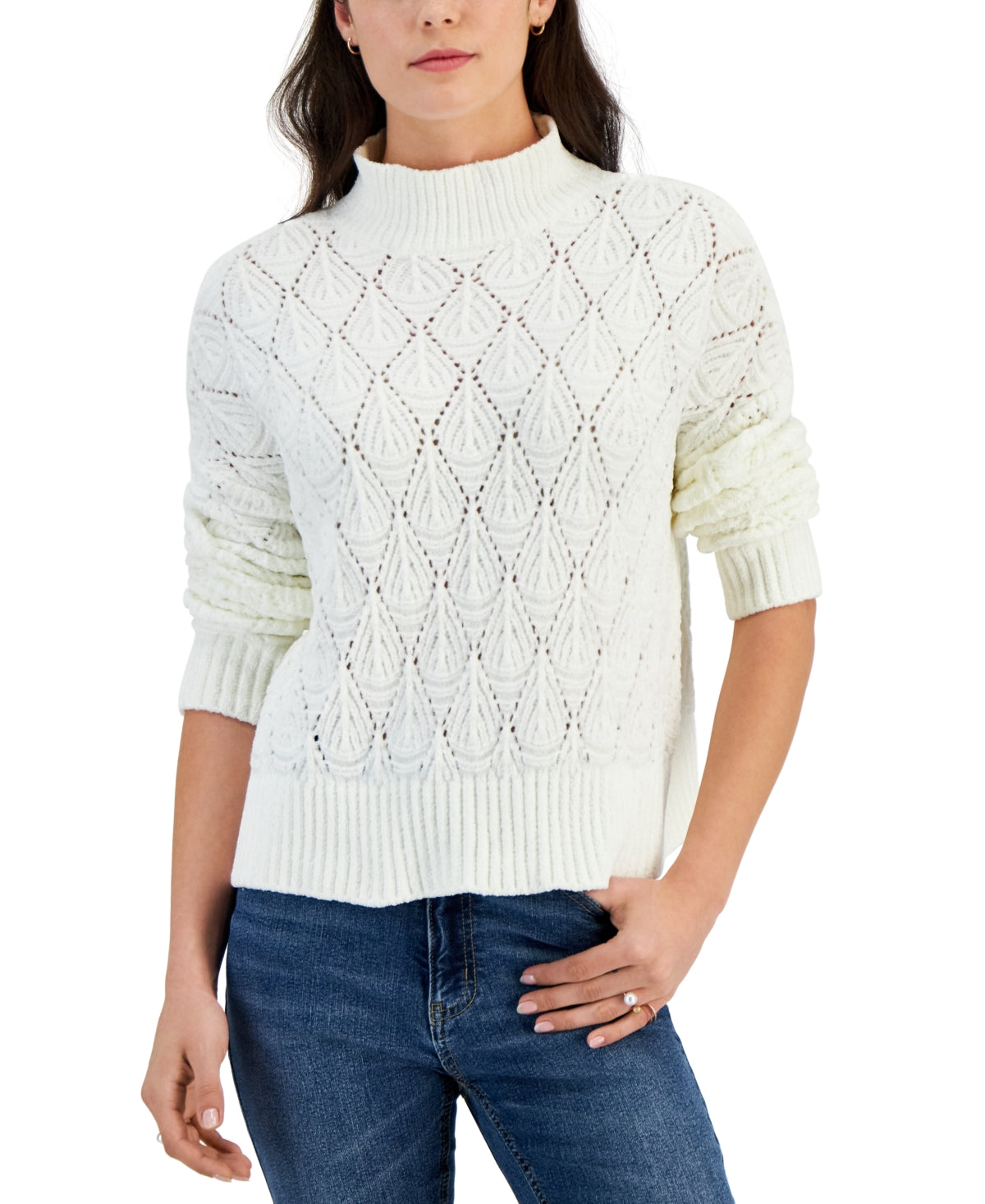 Sugar Moon Juniors Mock-Neck Chenille Sweater Top White XL