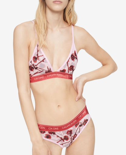 Calvin Klein Women's Ck One Unlined Rose-Print Triangle Bralette pink-QF6690