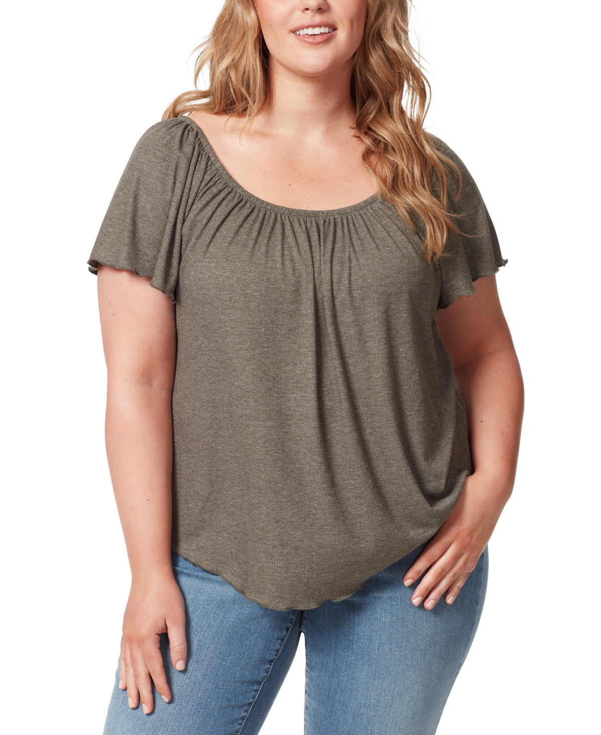 Jessica Simpson Women's  Trendy Plus Size Autumn Flutter-Sleeve Top - Grape Leaf