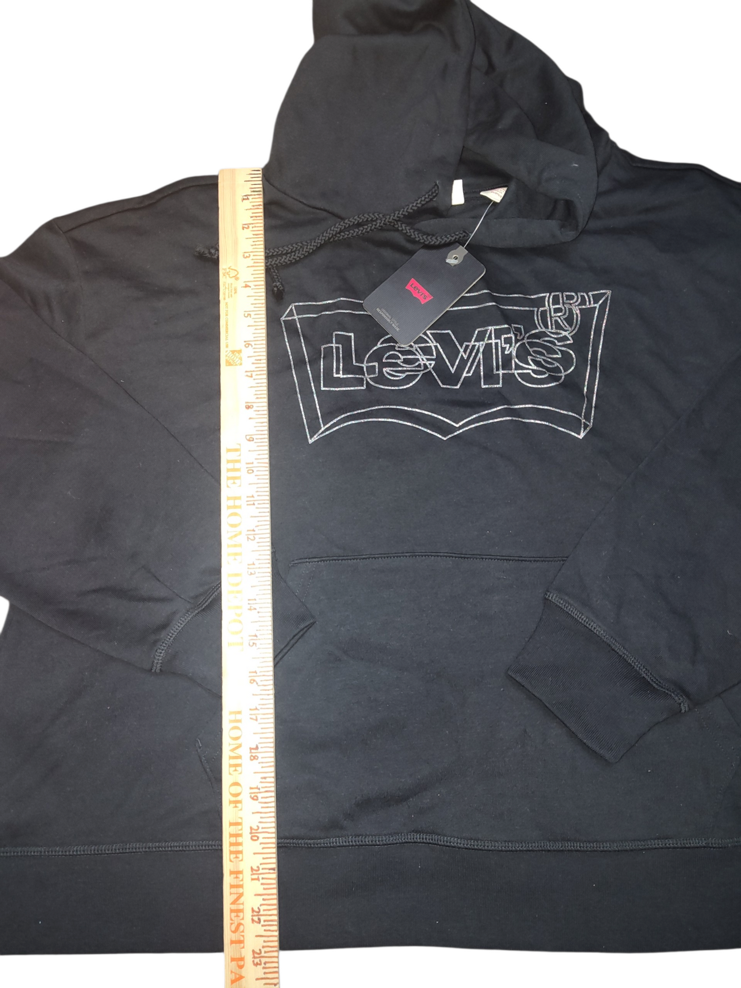 Levi's Plus Size Hoodie Black 3D Glitter Batwing Logo Sweatshirt