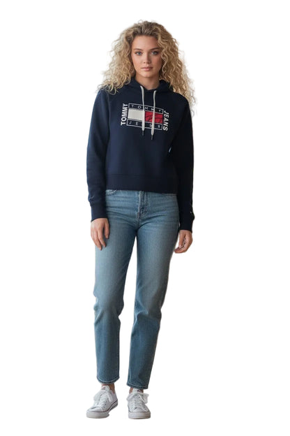 Sweat à capuche court à imprimé drapeau Tommy Jeans pour femme