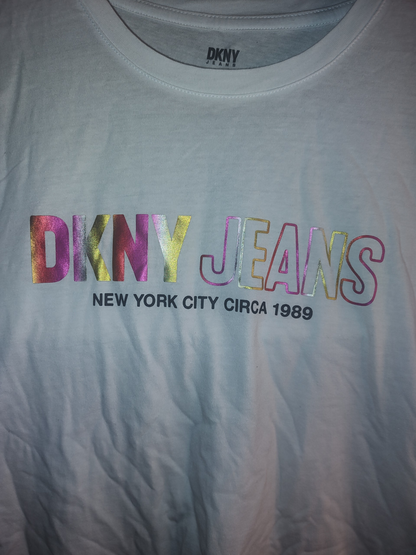 DKNY Jeans Womens Ombre-Logo Glitter T-Shirt XS