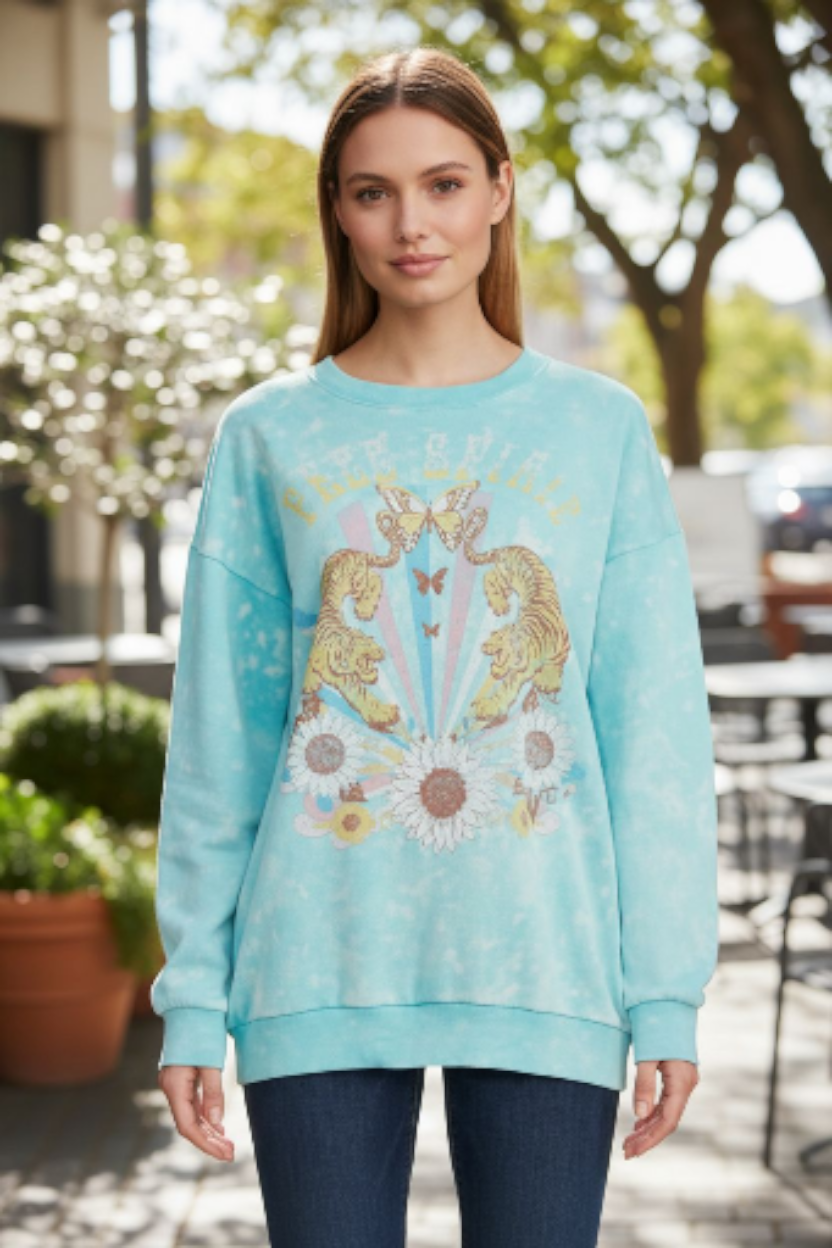 Self Esteem Juniors Mineral Wash Graphic Sweatshirt. Blue Large