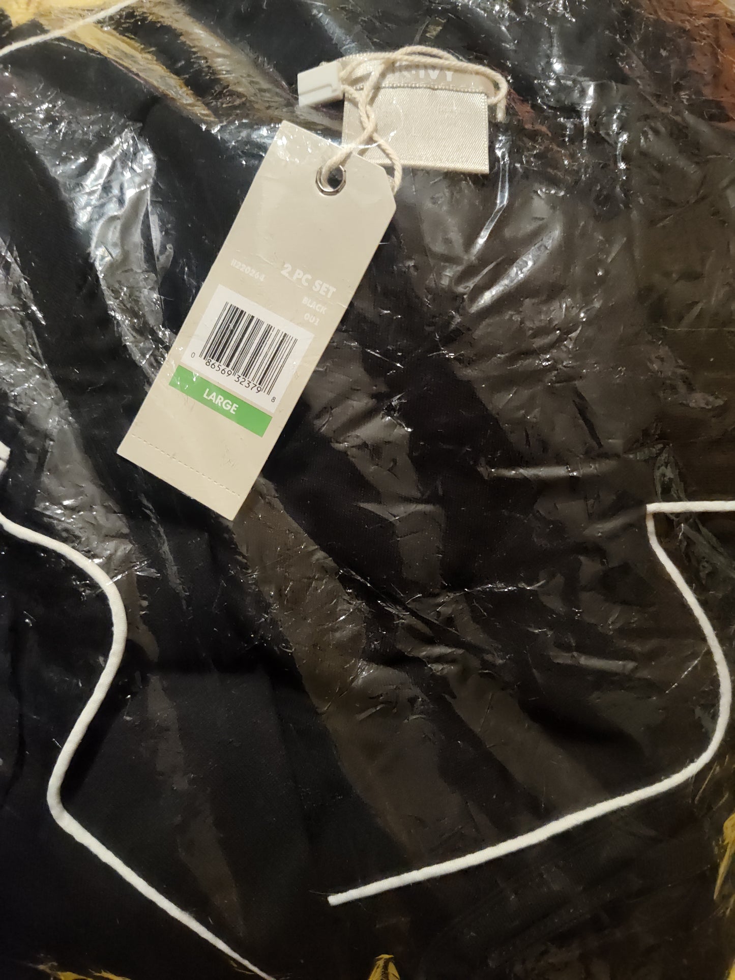 Ink + Ivy Sets Black Jersey Drawstring Solid Long Sleeve V Neck Button up Straight Leg Everyday Size Large