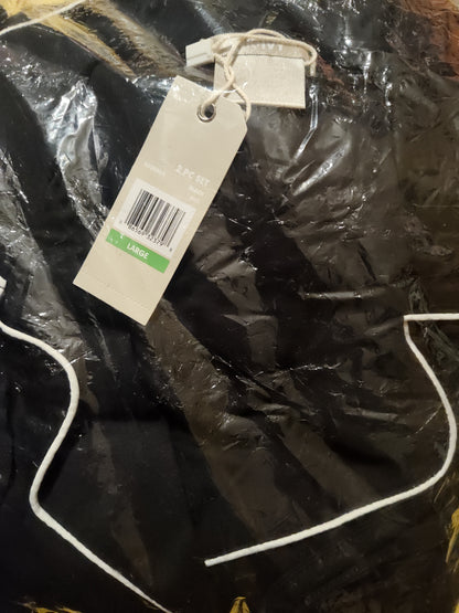 Ink + Ivy Sets Black Jersey Drawstring Solid Long Sleeve V Neck Button up Straight Leg Everyday Size Large