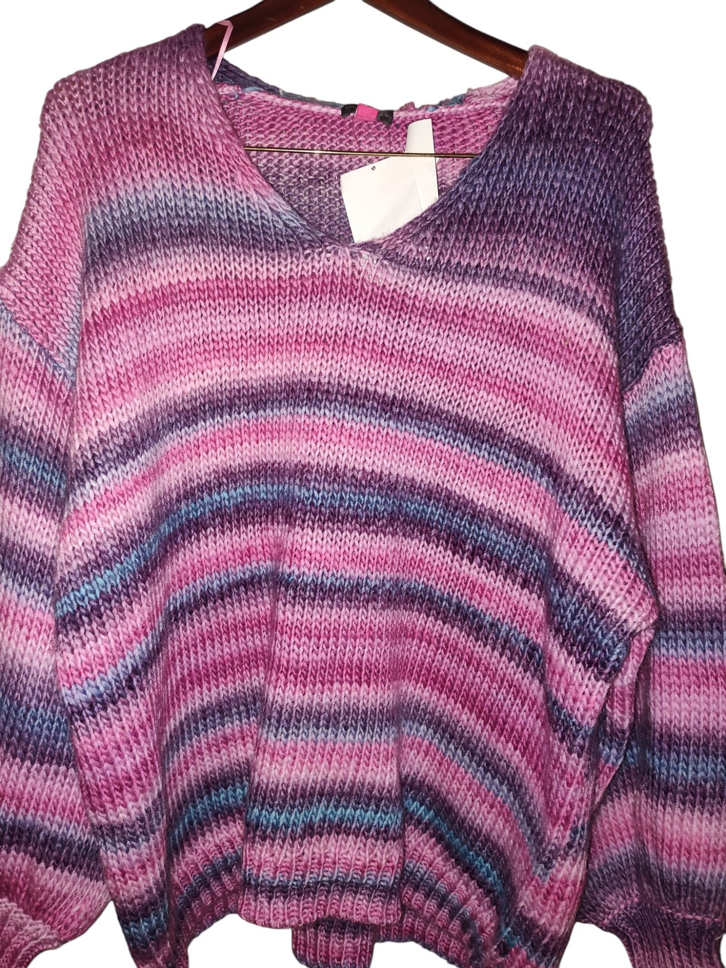 Pull col V confortable grande taille Vince Camuto à imprimé Space Dye Berry Hibiscus 2X