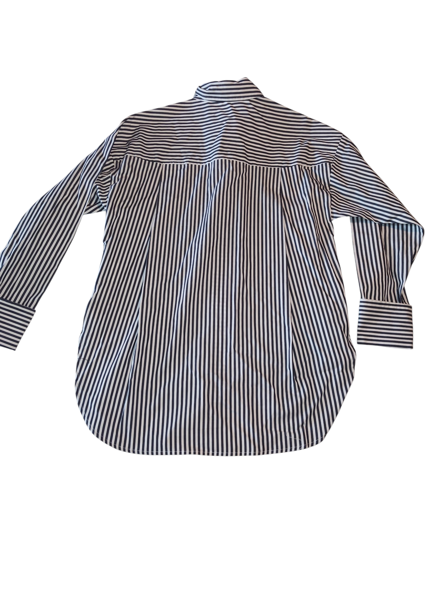 Jones New York Women's Cotton Oversized Striped  Button Down Shirt.  Navy white Collection