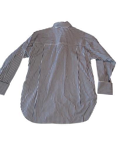 Jones New York Women's Cotton Oversized Striped  Button Down Shirt.  Navy white Collection
