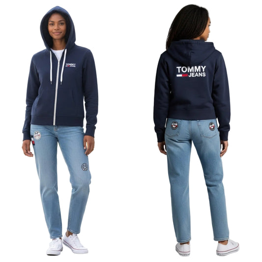 NWT Tommy Jeans Logo Zip Hoodie Women's Size M Navy Blue Cropped - Retail $69