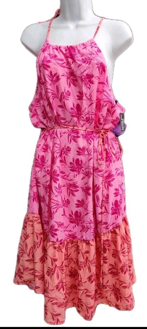INC International Concepts Womens Printed Belted A-Line Dress- Soft Rose Combo 16