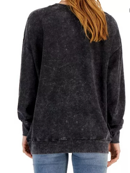 Rebellious One Juniors' Rose Mineral Wash Sweatshirt. Black