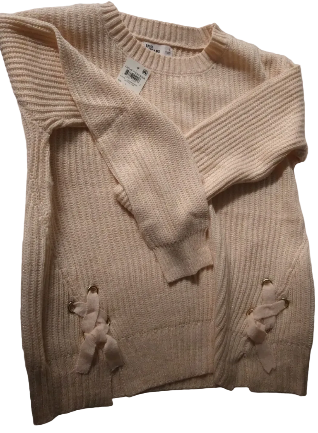 Epic Threads Big Girls Soft Pink Sweater with gold lurex.