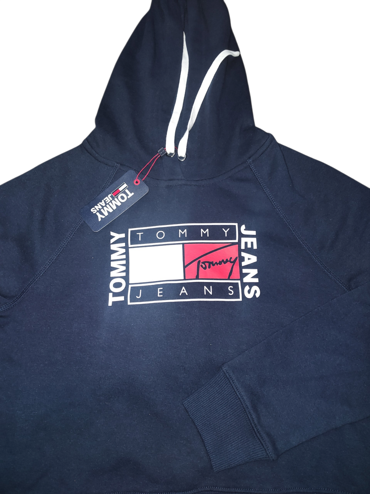 Sweat à capuche court à imprimé drapeau Tommy Jeans pour femme
