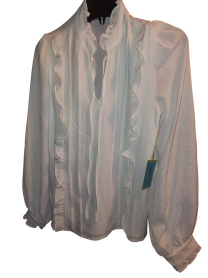 Women's Ruffled Pintucked Blouson-Sleeve Blouse Small