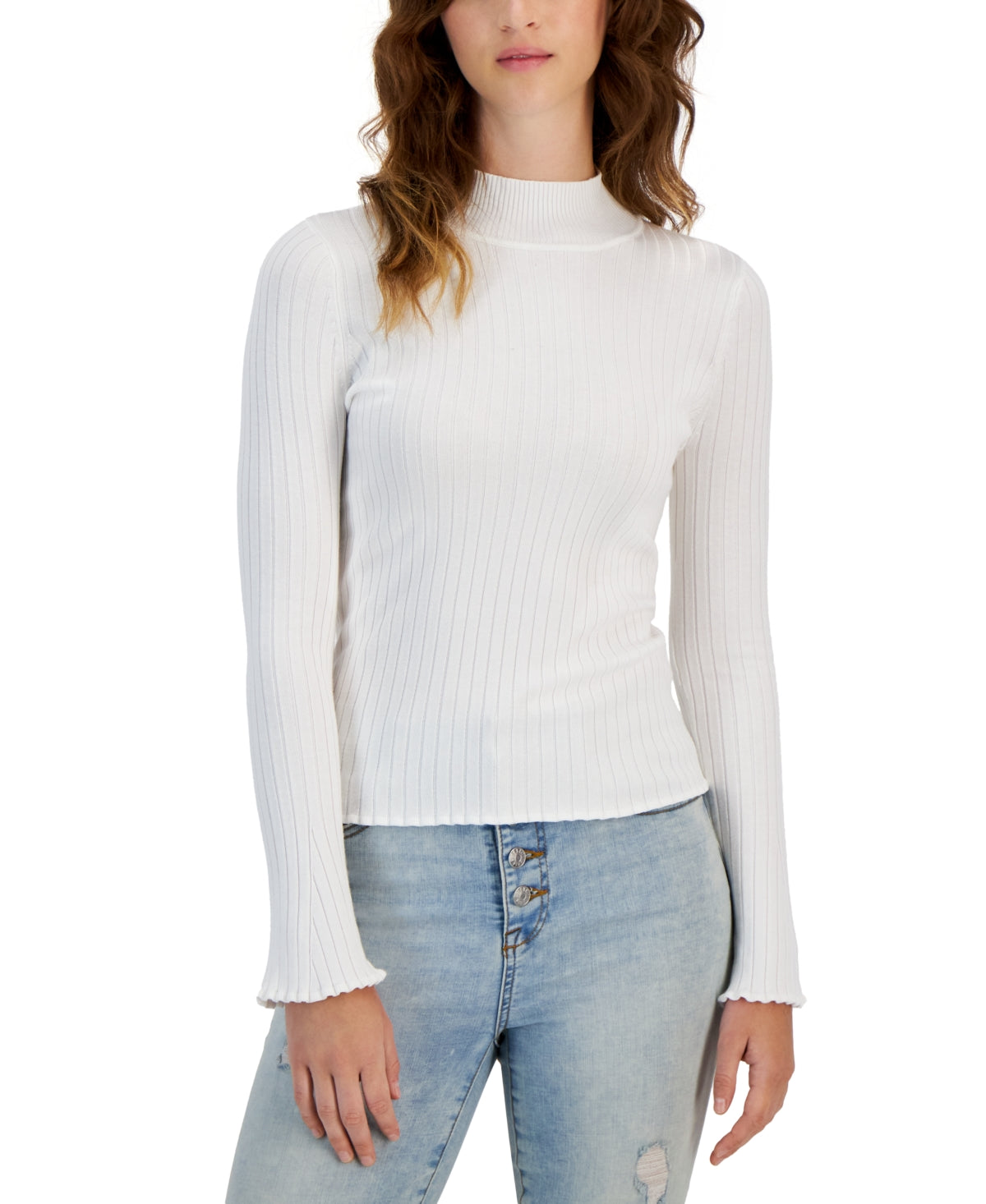 Hooked up Womens Juniors Ribbed Long Sleeve Pullover Top cream