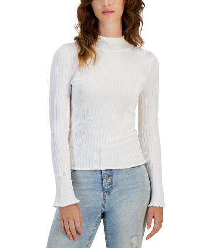 Hooked up Womens Juniors Ribbed Long Sleeve Pullover Top cream
