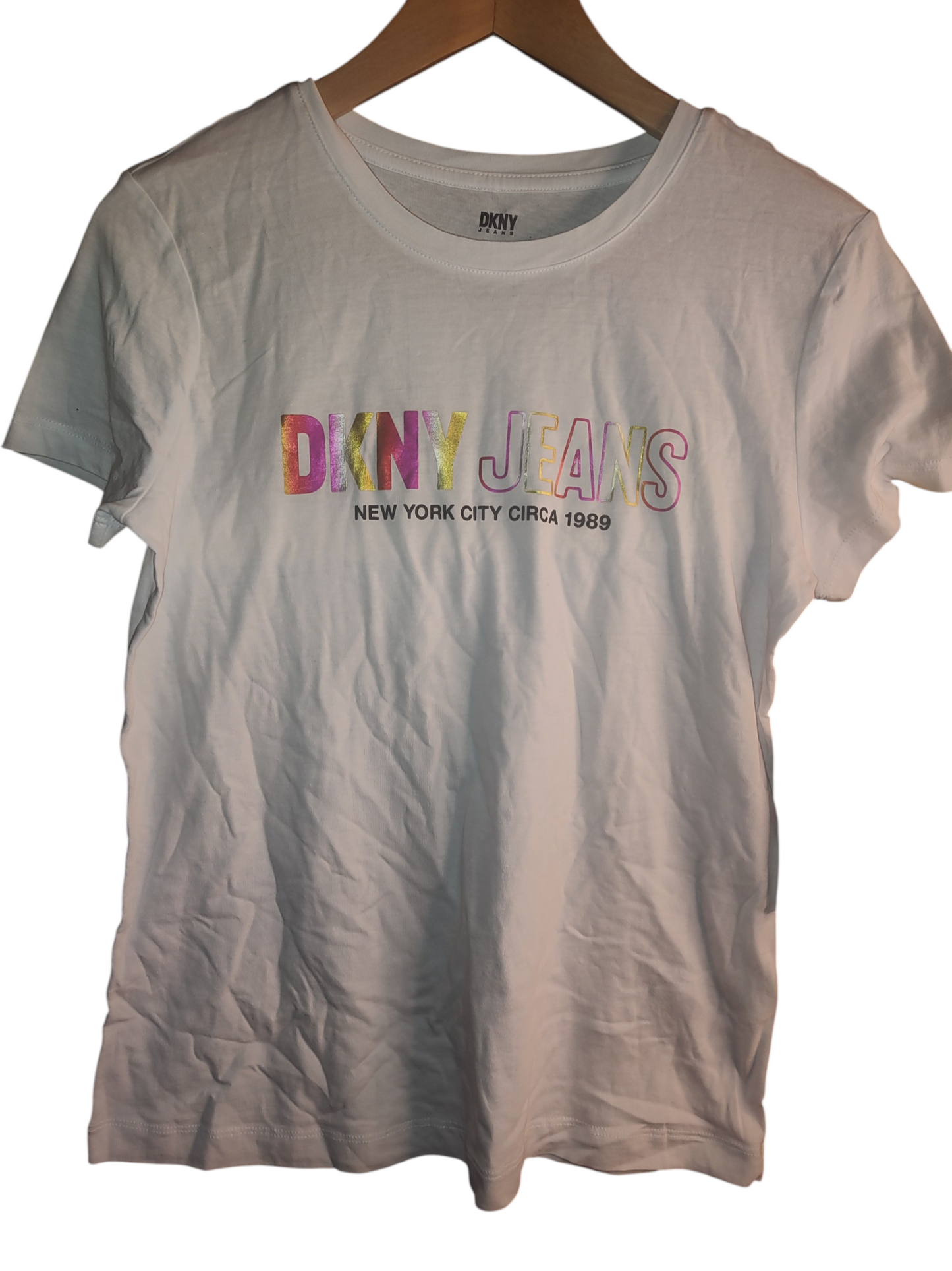 DKNY Jeans Womens Ombre-Logo Glitter T-Shirt XS