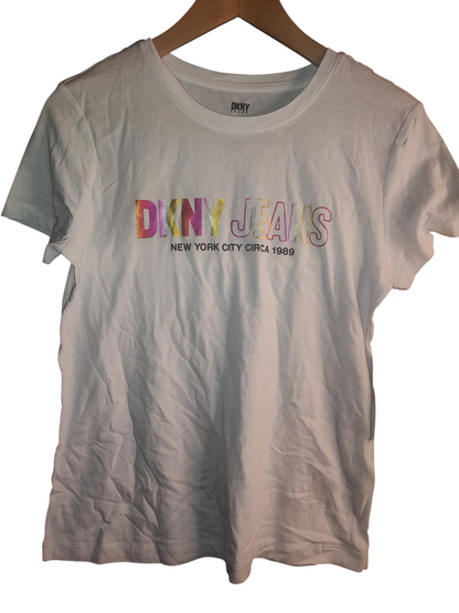 DKNY Jeans Womens Ombre-Logo Glitter T-Shirt XS