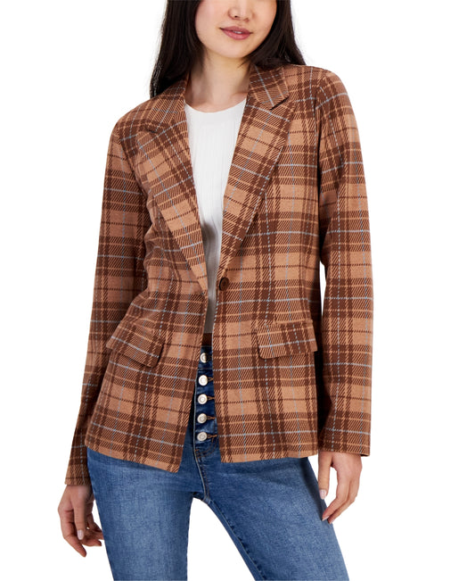Self Esteem Juniors Plaid Notched-Lapel Blazer  Cinnamon/ Chocolate Medium