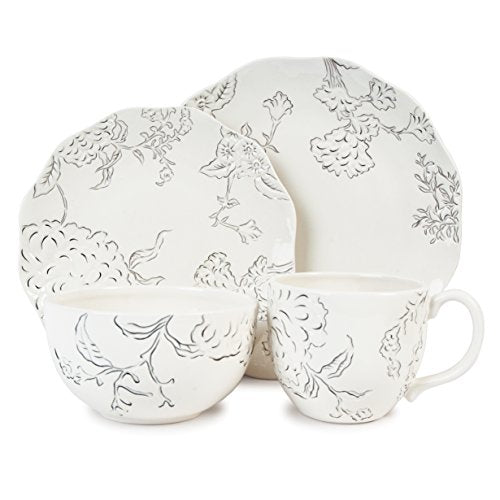 Fitz and Floyd 20-321 Hydrangea 4-Piece Dinnerware Set, Black and White