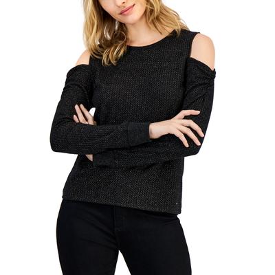 Tommy Hilfiger Womens Metallic Waffled Cold Shoulder Shirt blouse