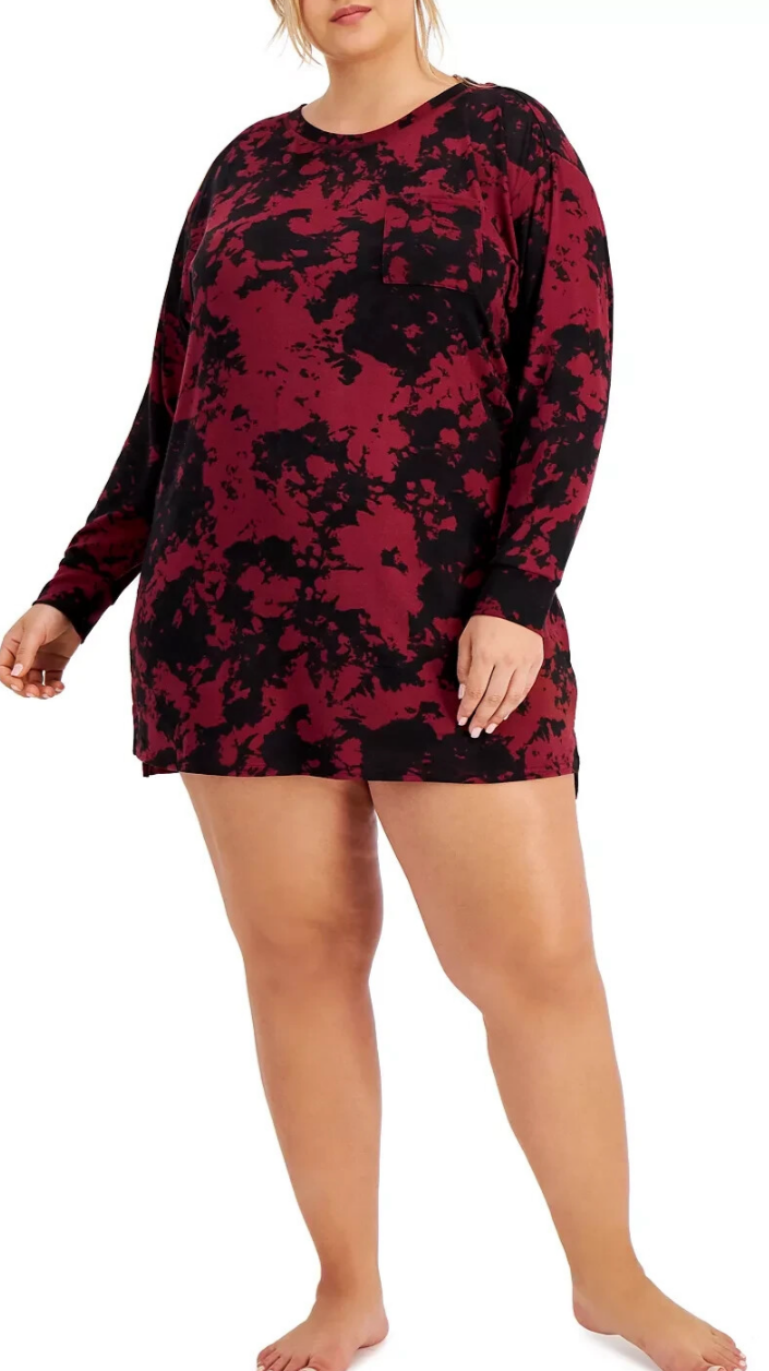 Jenni Printed Sleep Shirt Plum Wine
