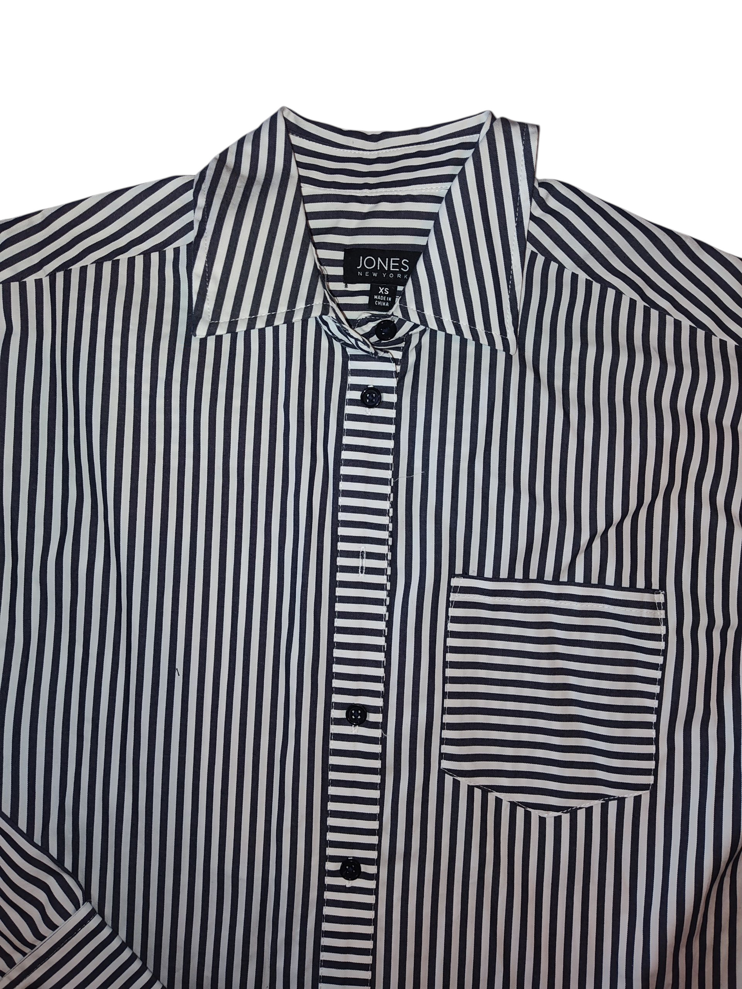 Jones New York Women's Cotton Oversized Striped  Button Down Shirt.  Navy white Collection