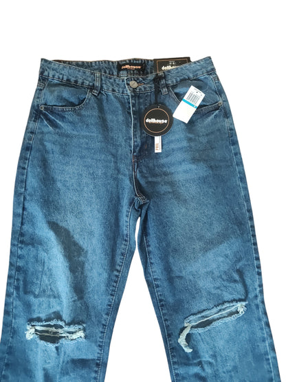 Dollhouse Womens Ripped Knee High Rise Dad Relaxed Fit Jeans Blue Juniors 9/10