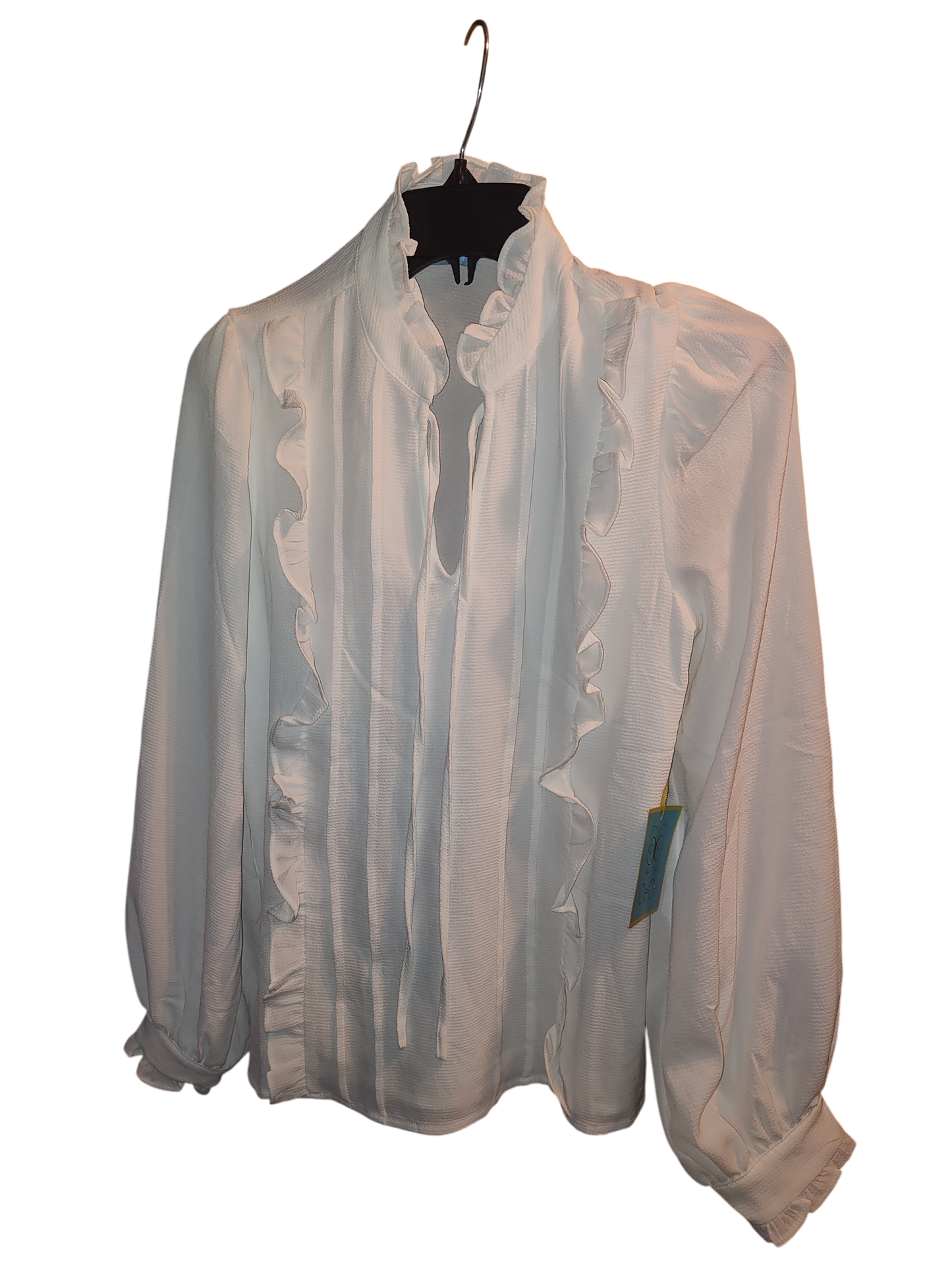 Women's Ruffled Pintucked Blouson-Sleeve Blouse Small