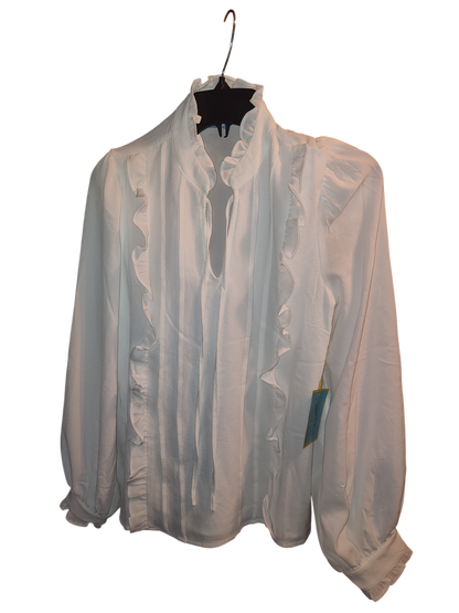 Women's Ruffled Pintucked Blouson-Sleeve Blouse Small