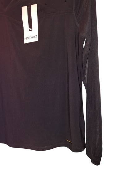 Nine West Womens Twist-Neck Cutout Long sleeve mesh blouse XS black