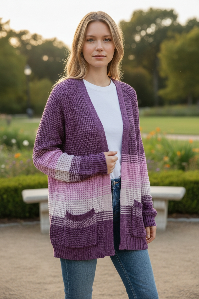 Freshman Juniors Ombre Striped Waffle- Berry Stripe Combo Medium