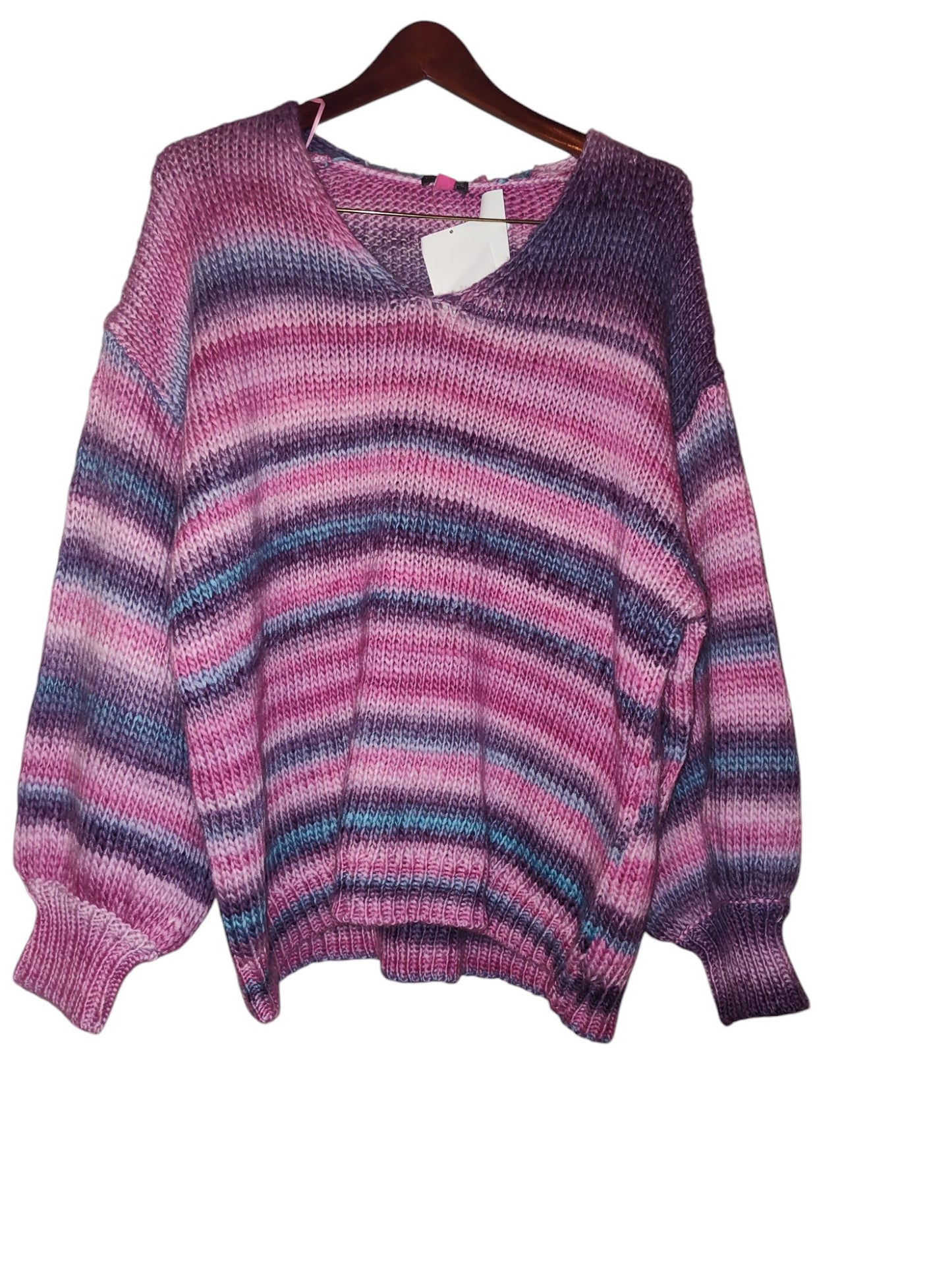 Pull col V confortable grande taille Vince Camuto à imprimé Space Dye Berry Hibiscus 2X